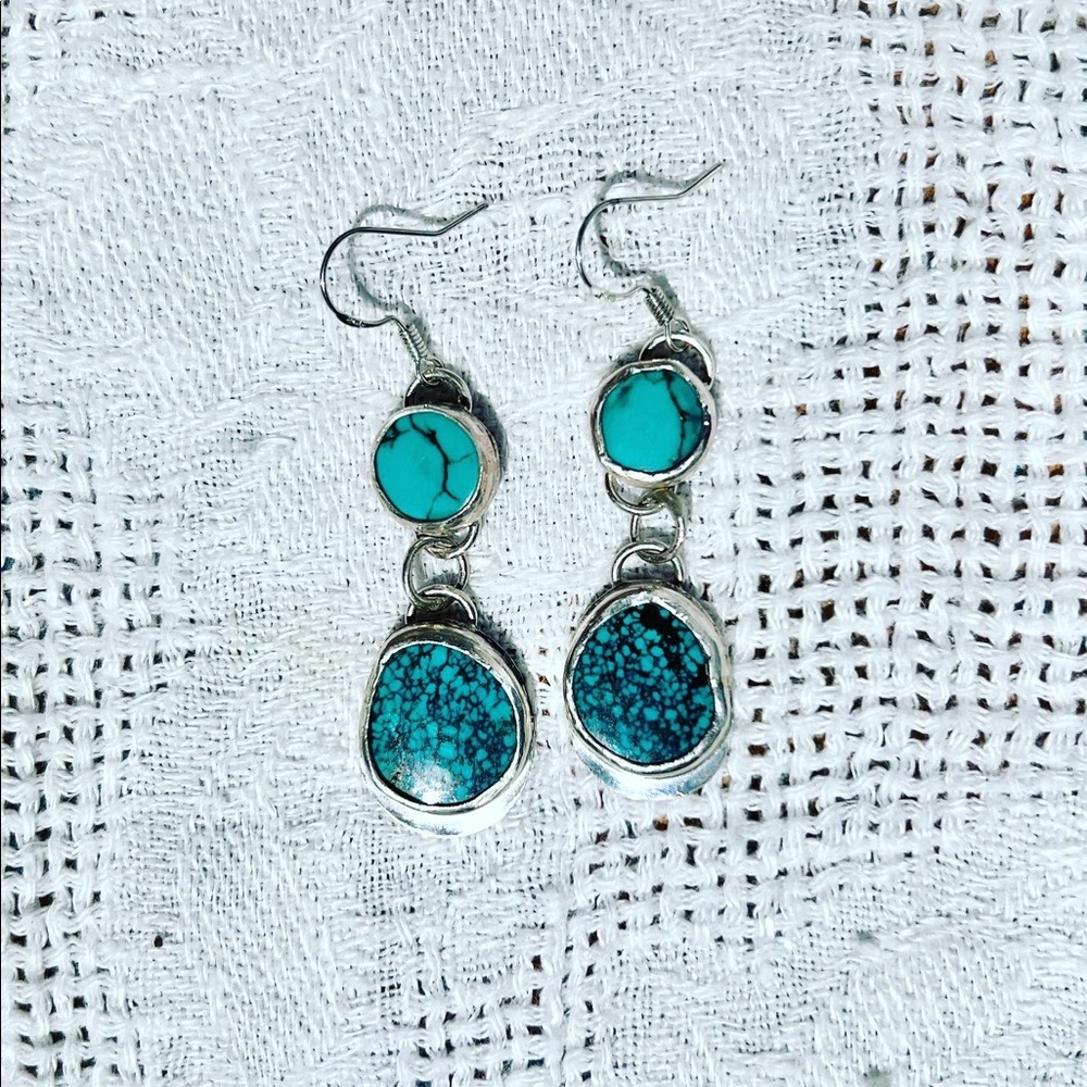 Tibetan turquoise earrings in sterling silver
